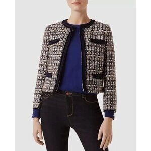 Hobbs London Alya Tweed Blazer Velvet Trim 10